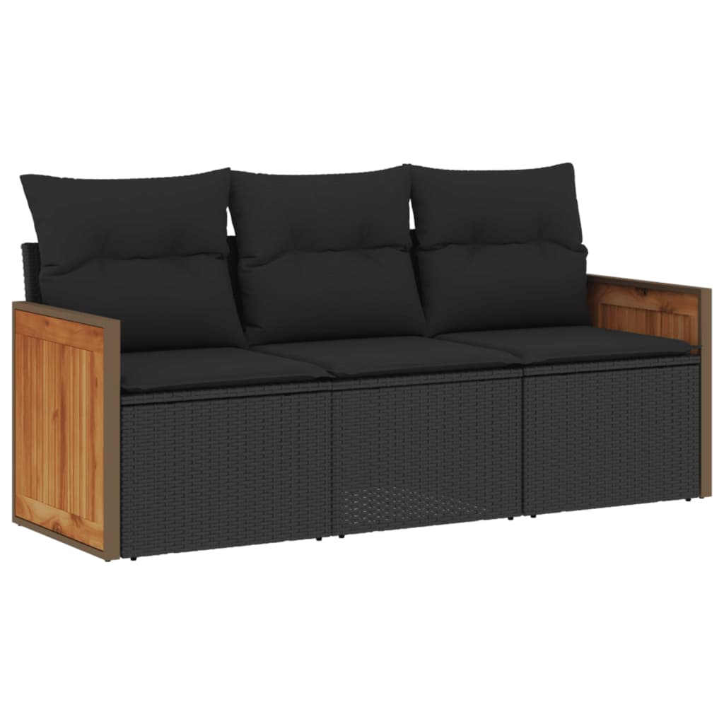 Set Divani da Giardino 3 pz con Cuscini in Polyrattan Nero