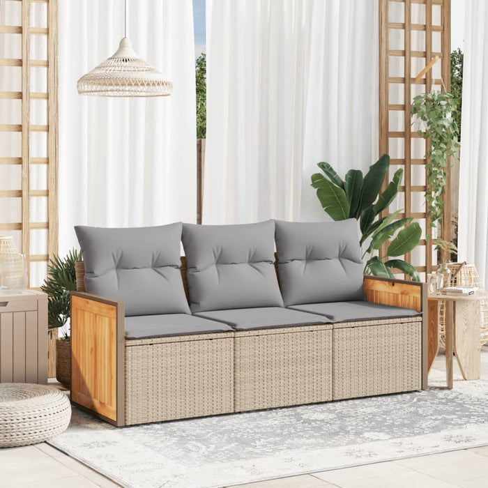 Set Divano da Giardino 3 pz con Cuscini-Sofa da Giardino-Divanetto da esterno Beige in Polyrattan 345011