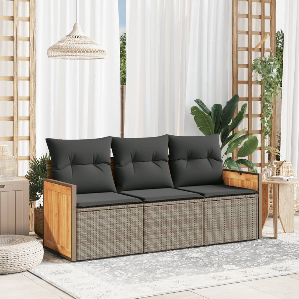 vidaXL Set Divani da Giardino 3 pz con Cuscini Grigio in Polyrattan