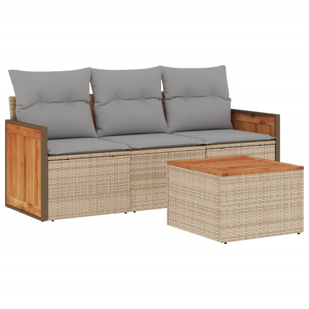 Set Divano da Giardino 4 pz con Cuscini-Sofa da Giardino-Divanetto da esterno Beige in Polyrattan 781433