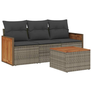 Set Divani da Giardino 4 pz con Cuscini in Polyrattan Grigio