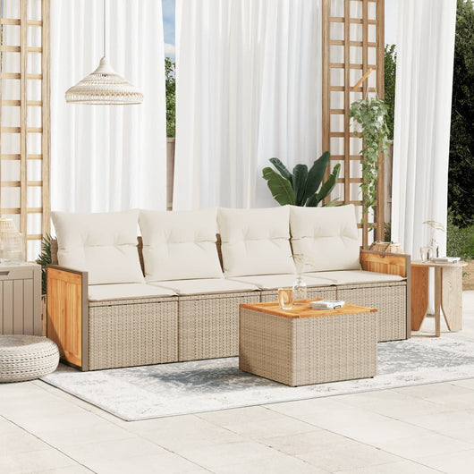 Set Divano da Giardino 5 pz con Cuscini Beige in Polyrattan 3259860