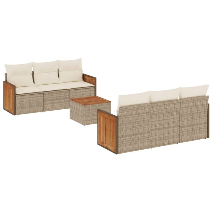 Set Divani da Giardino 7 pz con Cuscini Beige in Polyrattan