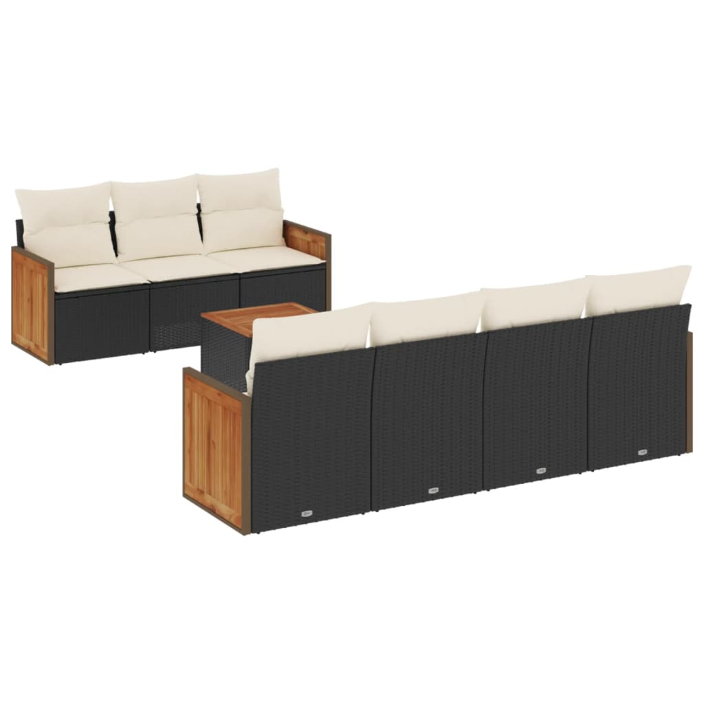 Set Divani da Giardino con Cuscini 8 pz Nero in Polyrattancod mxl 89596