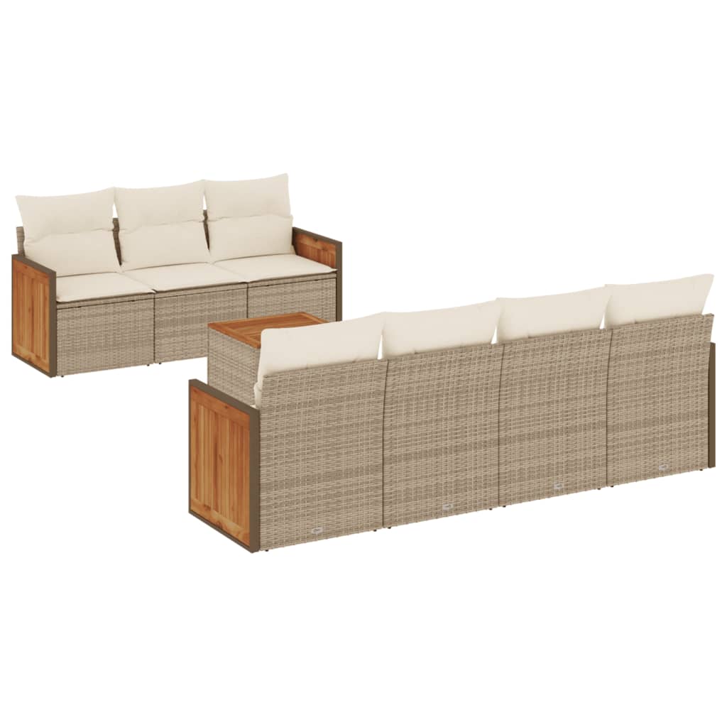 Set Divano da Giardino 8 pz con Cuscini Beige in Polyrattan