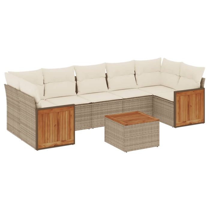 Set Divano da Giardino 8 pz con Cuscini Beige in Polyrattan