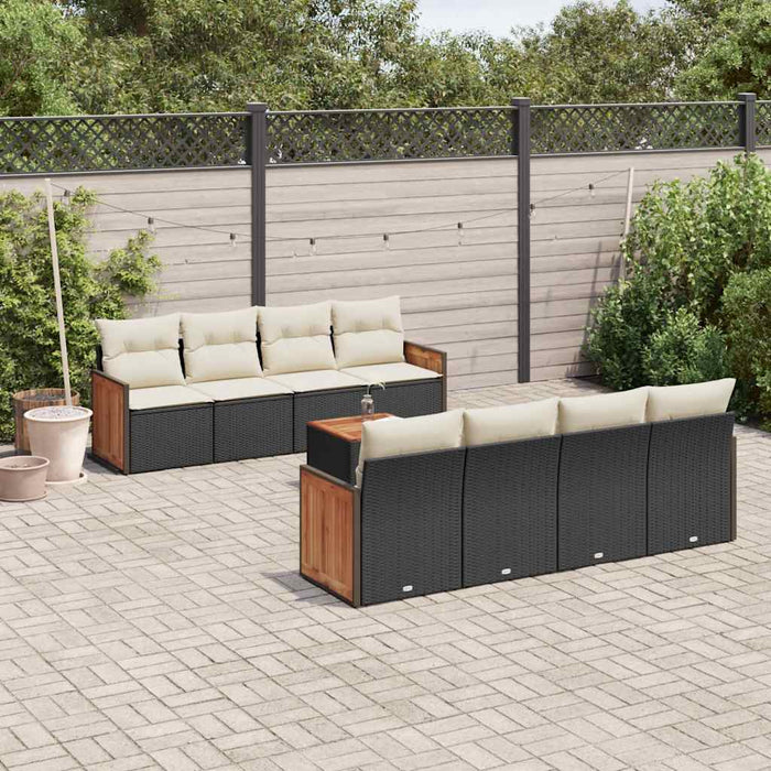Set Divani da Giardino 9 pz con Cuscini Nero in Polyrattancod mxl 112150
