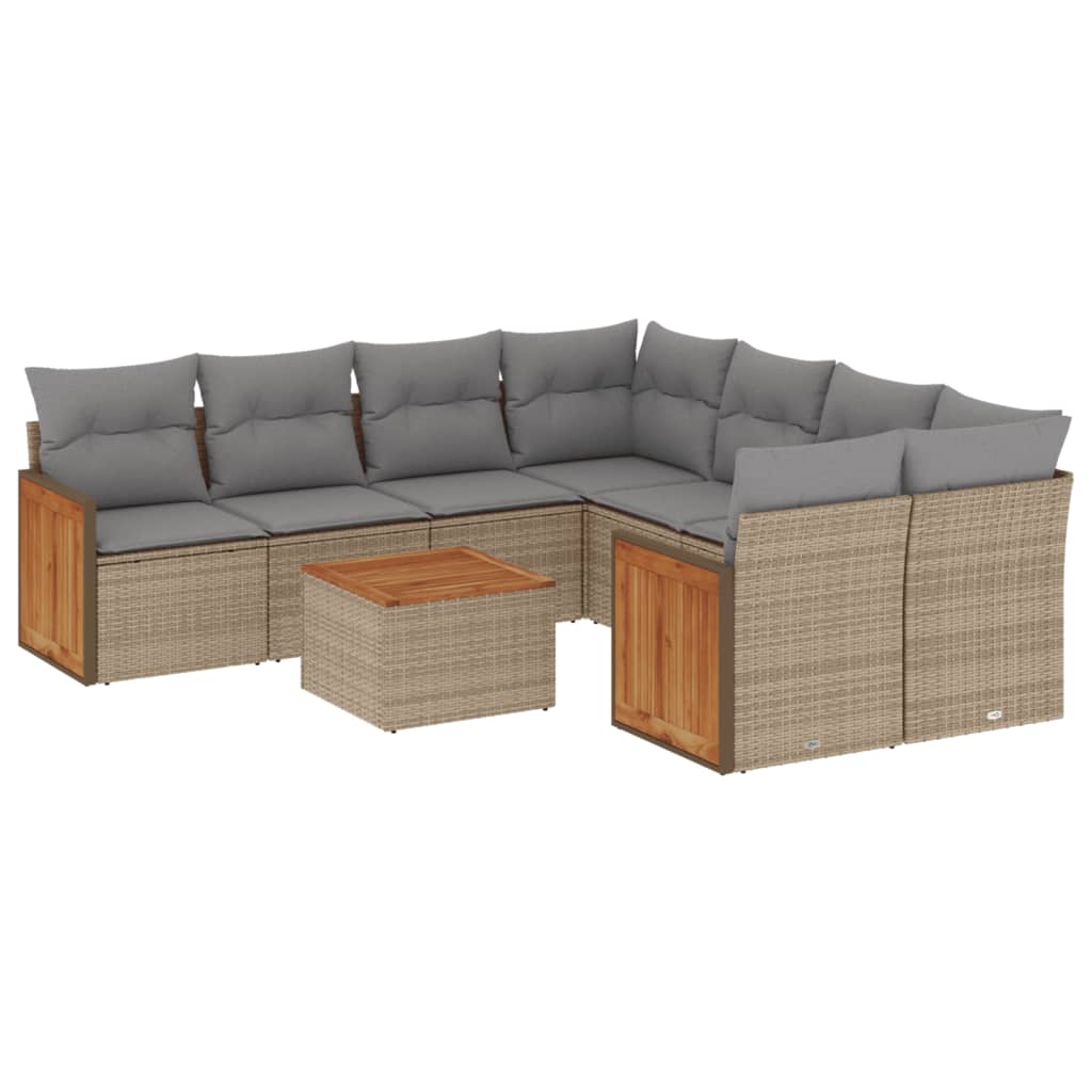 Set Divano da Giardino 9 pz con Cuscini Beige in Polyrattan