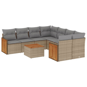Set Divano da Giardino 9 pz con Cuscini Beige in Polyrattan