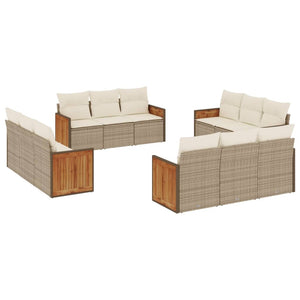 Set Divani da Giardino 12 pz con Cuscini Beige in Polyrattan 3259916