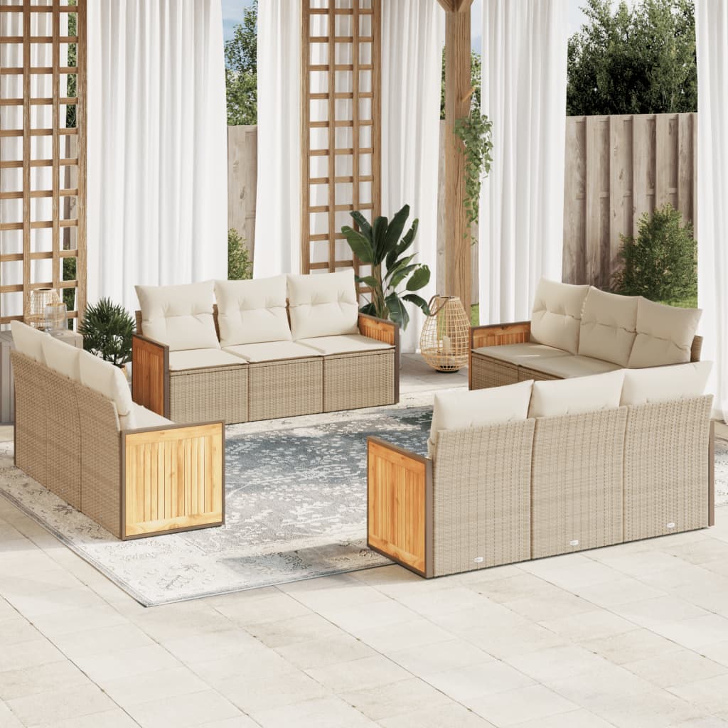 Set Divani da Giardino 12 pz con Cuscini Beige in Polyrattan 3259916