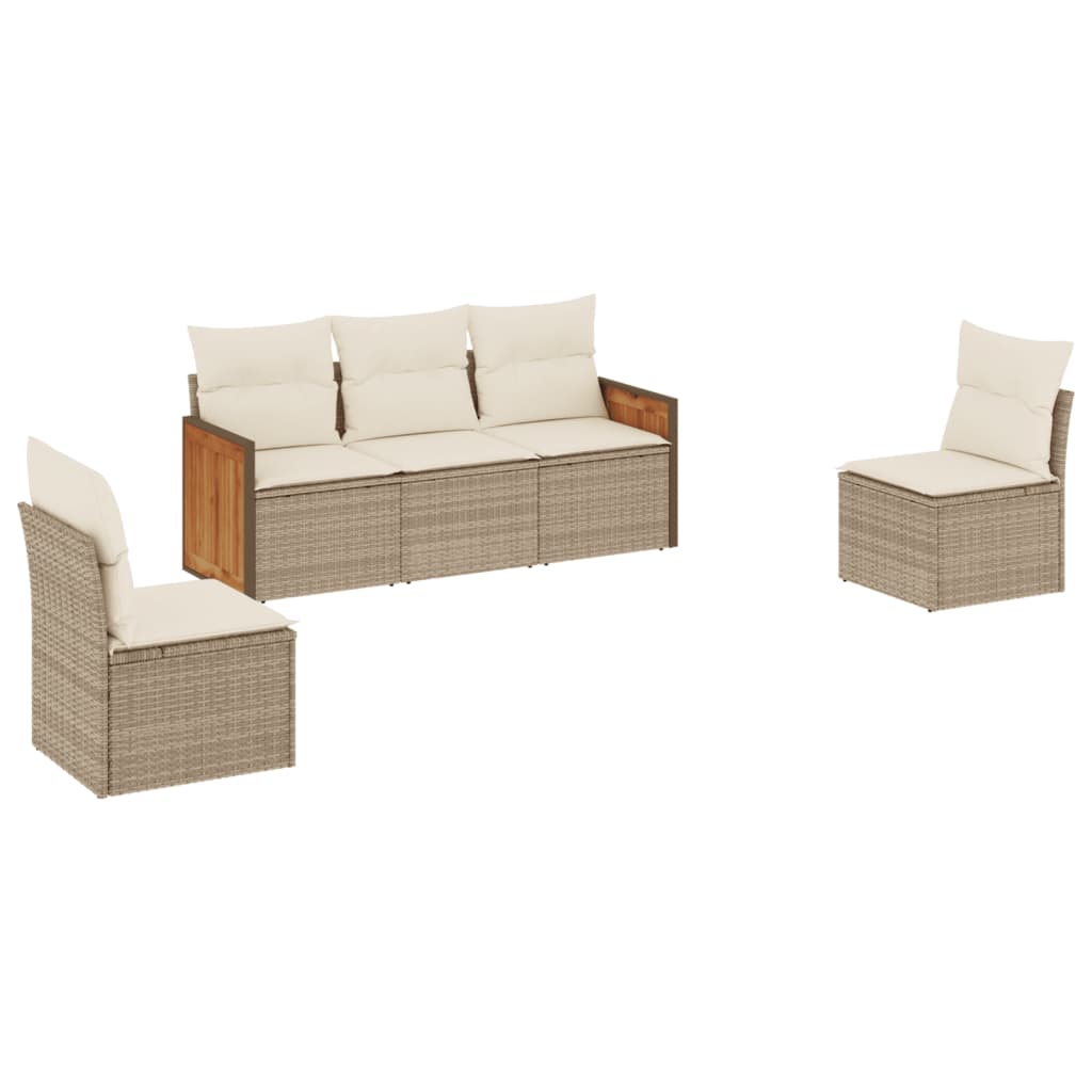 Set Divano da Giardino 5 pz con Cuscini-Sofa da Giardino-Divanetto da esterno Beige in Polyrattan 807360