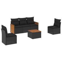 Set Divano da Giardino 6 pz con Cuscini-Sofa da Giardino-Divanetto da esterno Nero in Polyrattan 371805