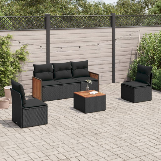 Set Divano da Giardino 6 pz con Cuscini-Sofa da Giardino-Divanetto da esterno Nero in Polyrattan 371805