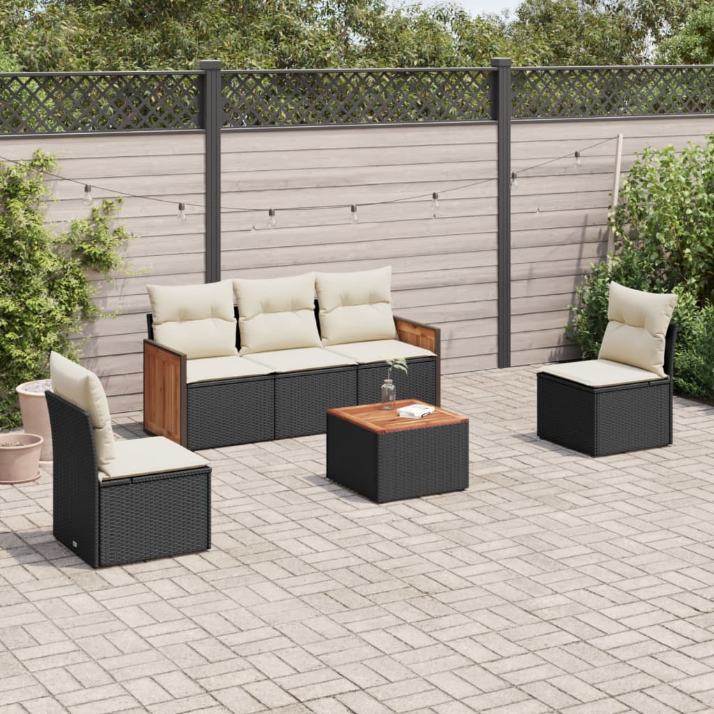 Set Divano da Giardino 6 pz con Cuscini-Sofa da Giardino-Divanetto da esterno Nero in Polyrattan 162356