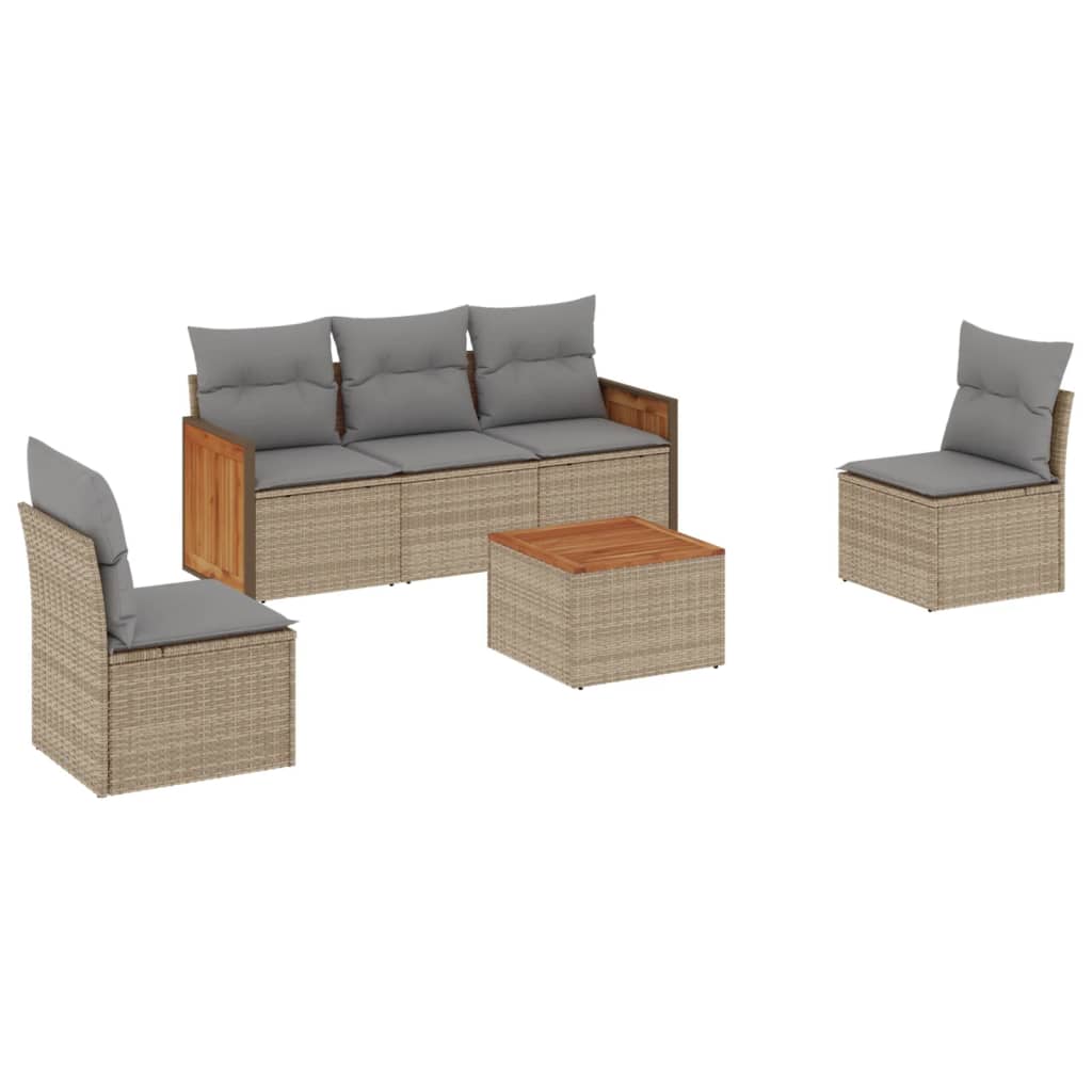 Set Divano da Giardino 6 pz con Cuscini Beige in Polyrattan 3259938