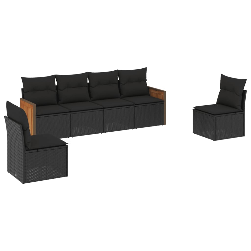 Set Divano da Giardino 6 pz con Cuscini Nero in Polyrattan 3259941
