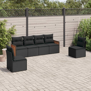 Set Divano da Giardino 6 pz con Cuscini Nero in Polyrattan 3259941