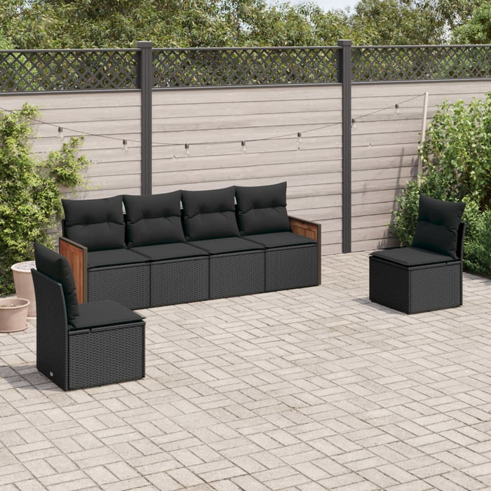 Set Divano da Giardino 6 pz con Cuscini Nero in Polyrattan 3259941