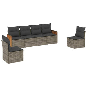 Set Divano da Giardino 6 pz con Cuscini Grigio in Polyrattan 3259946