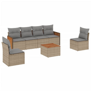 Set Divani da Giardino 7 pz con Cuscini Beige in Polyrattan