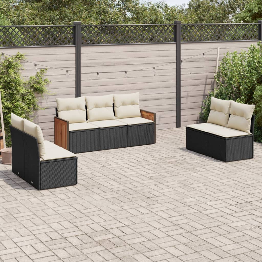 Set Divani da Giardino con Cuscini 7pz Nero Polyrattancod mxl 114389