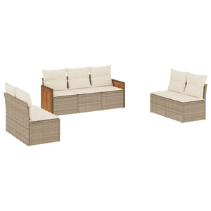 Set Divani da Giardino 7 pz con Cuscini Beige in Polyrattan