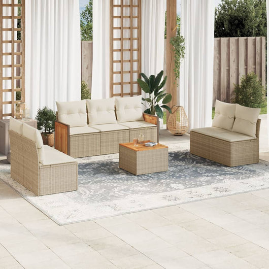 Set Divano da Giardino 8 pz con Cuscini Beige in Polyrattan 3259965