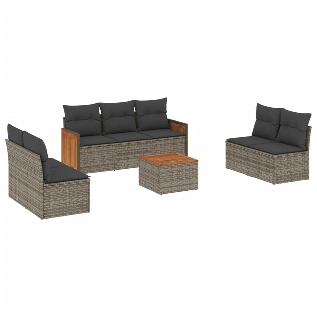 Set Divano da Giardino 8 pz con Cuscini Grigio in Polyrattan 3259967