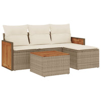Set Divano da Giardino 5 pz con Cuscini Beige in Polyrattan