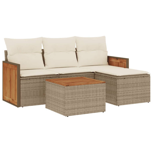 Set Divano da Giardino 5 pz con Cuscini-Sofa da Giardino-Divanetto da esterno Beige in Polyrattan 754053
