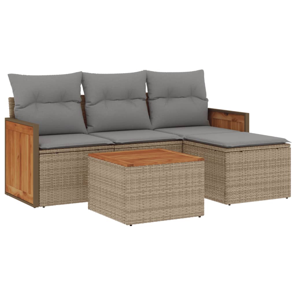 Set Divano da Giardino 5 pz con Cuscini-Sofa da Giardino-Divanetto da esterno Beige in Polyrattan 962722