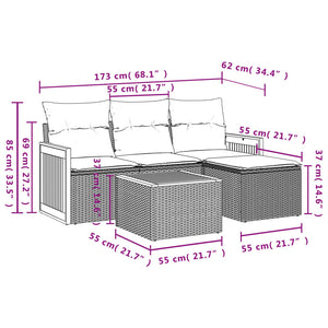 Set Divano da Giardino 5 pz con Cuscini-Sofa da Giardino-Divanetto da esterno Beige in Polyrattan 962722