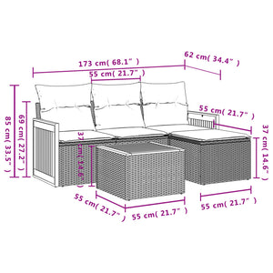 Set Divano da Giardino 5 pz con Cuscini-Sofa da Giardino-Divanetto da esterno Grigio in Polyrattan 671645