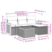Set Divano da Giardino 5 pz con Cuscini Grigio in Polyrattan 3259995