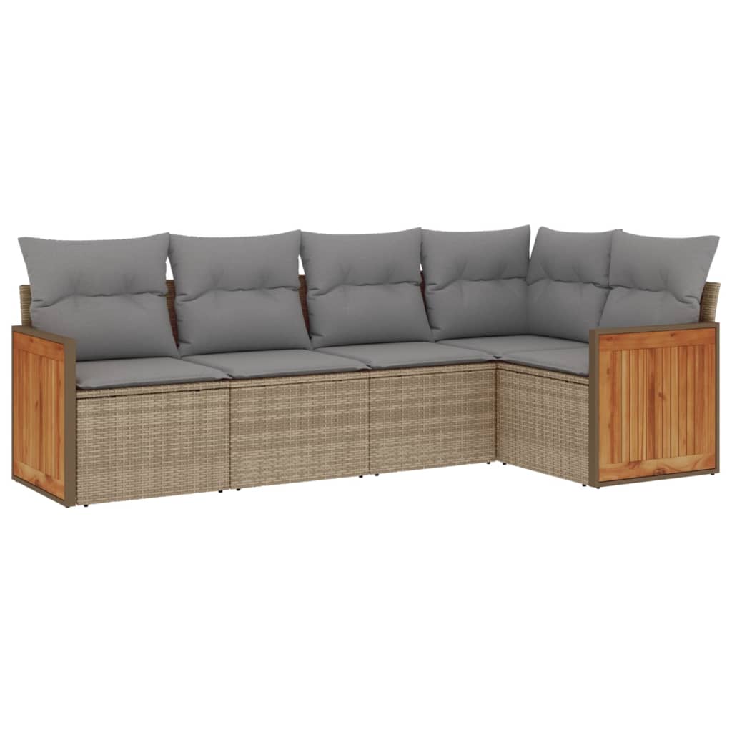 Set Divano da Giardino 5 pz con Cuscini-Sofa da Giardino-Divanetto da esterno Beige in Polyrattan 944034