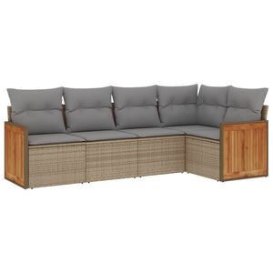 Set Divano da Giardino 5 pz con Cuscini-Sofa da Giardino-Divanetto da esterno Beige in Polyrattan 944034