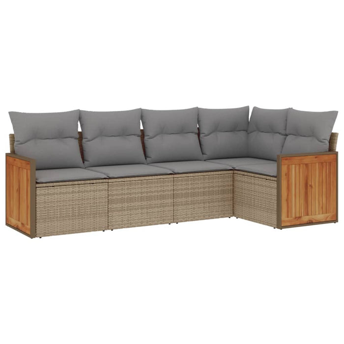 Set Divano da Giardino 5 pz con Cuscini-Sofa da Giardino-Divanetto da esterno Beige in Polyrattan 944034