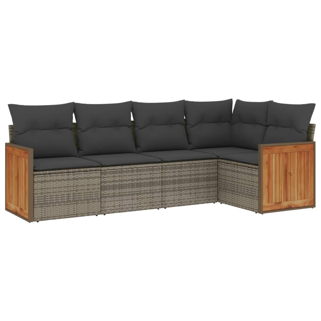 Set Divano da Giardino 5 pz con Cuscini-Sofa da Giardino-Divanetto da esterno Grigio in Polyrattan 577187