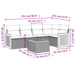 Set Divano da Giardino 6 pz con Cuscini Grigio in Polyrattan
