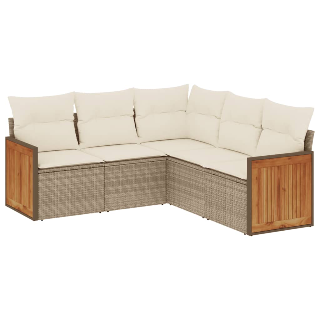 Set Divano da Giardino 5 pz con Cuscini Beige in Polyrattan 3260042