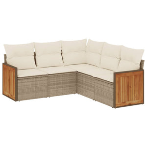 Set Divano da Giardino 5 pz con Cuscini Beige in Polyrattan 3260042
