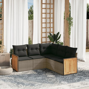 Set Divano da Giardino 5 pz con Cuscini-Sofa da Giardino-Divanetto da esterno Grigio in Polyrattan 262332