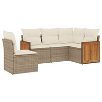 Set Divano da Giardino 5 pz con Cuscini Beige in Polyrattan