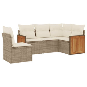 Set Divano da Giardino 5 pz con Cuscini Beige in Polyrattan