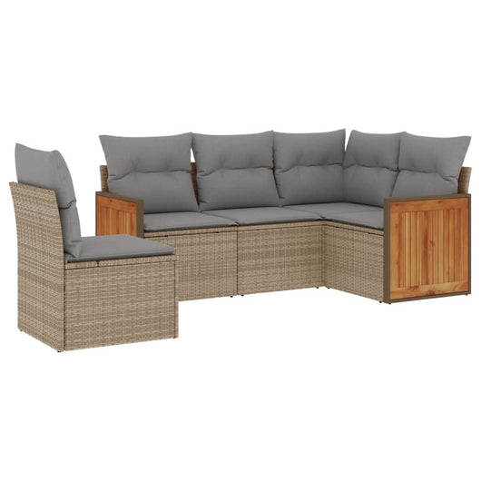 Set Divano da Giardino 5 pz con Cuscini-Sofa da Giardino-Divanetto da esterno Beige in Polyrattan 210445