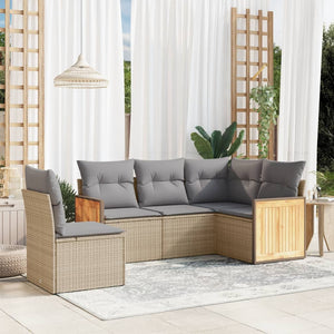 Set Divano da Giardino 5 pz con Cuscini-Sofa da Giardino-Divanetto da esterno Beige in Polyrattan 210445