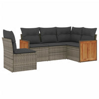 Set Divano da Giardino 5 pz con Cuscini-Sofa da Giardino-Divanetto da esterno Grigio in Polyrattan 916034