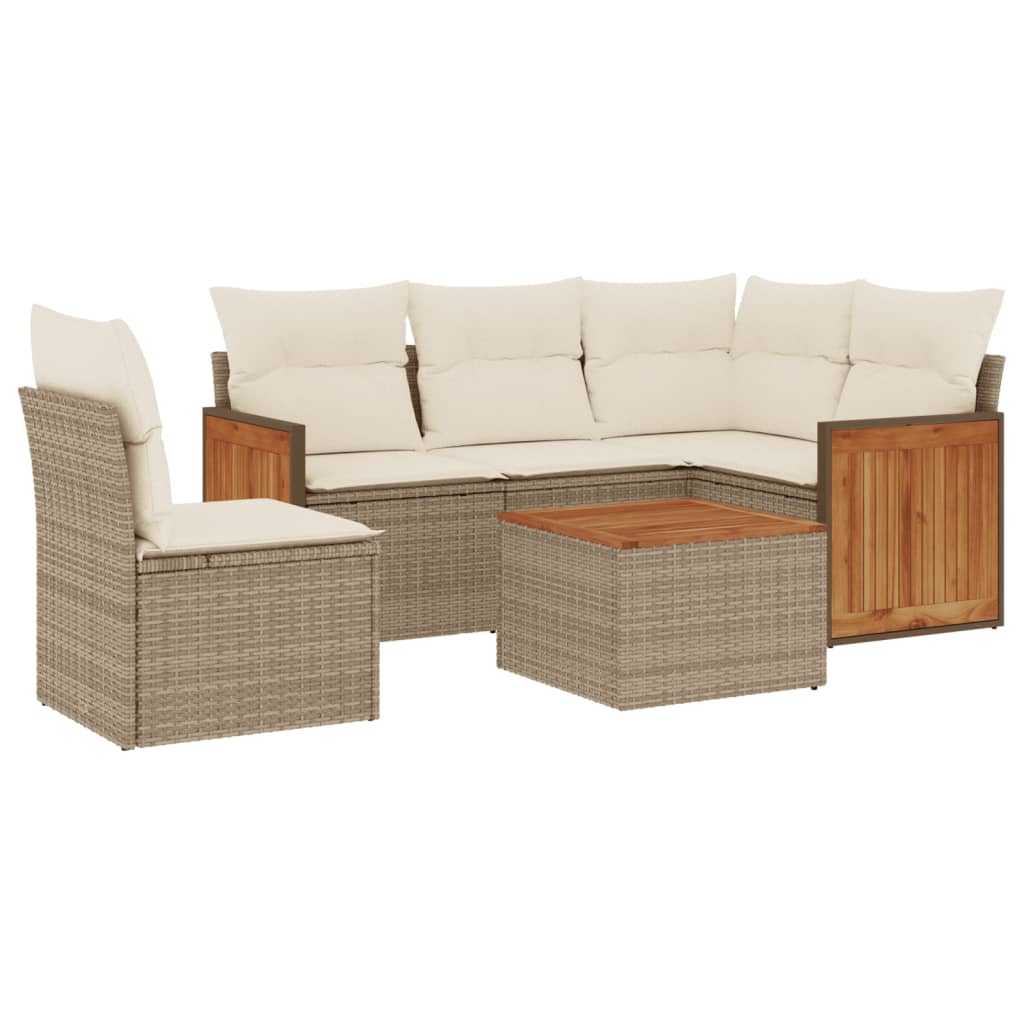 Set Divano da Giardino 6 pz con Cuscini Beige in Polyrattan