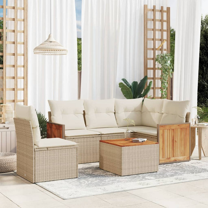 Set Divano da Giardino 6 pz con Cuscini Beige in Polyrattan